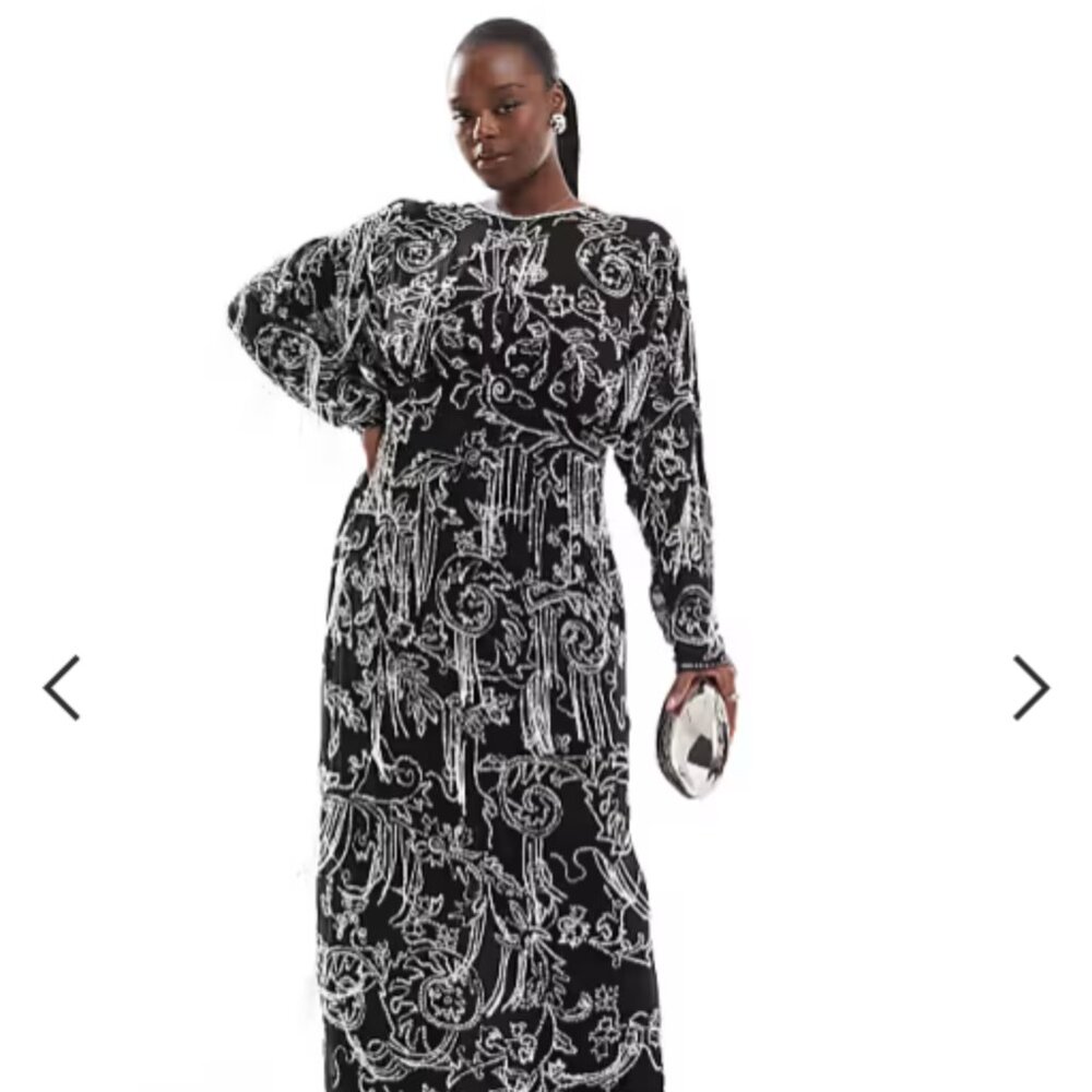 ASOS DESIGN New Year's Christmas Sequin fringe maxi dress (US 18)